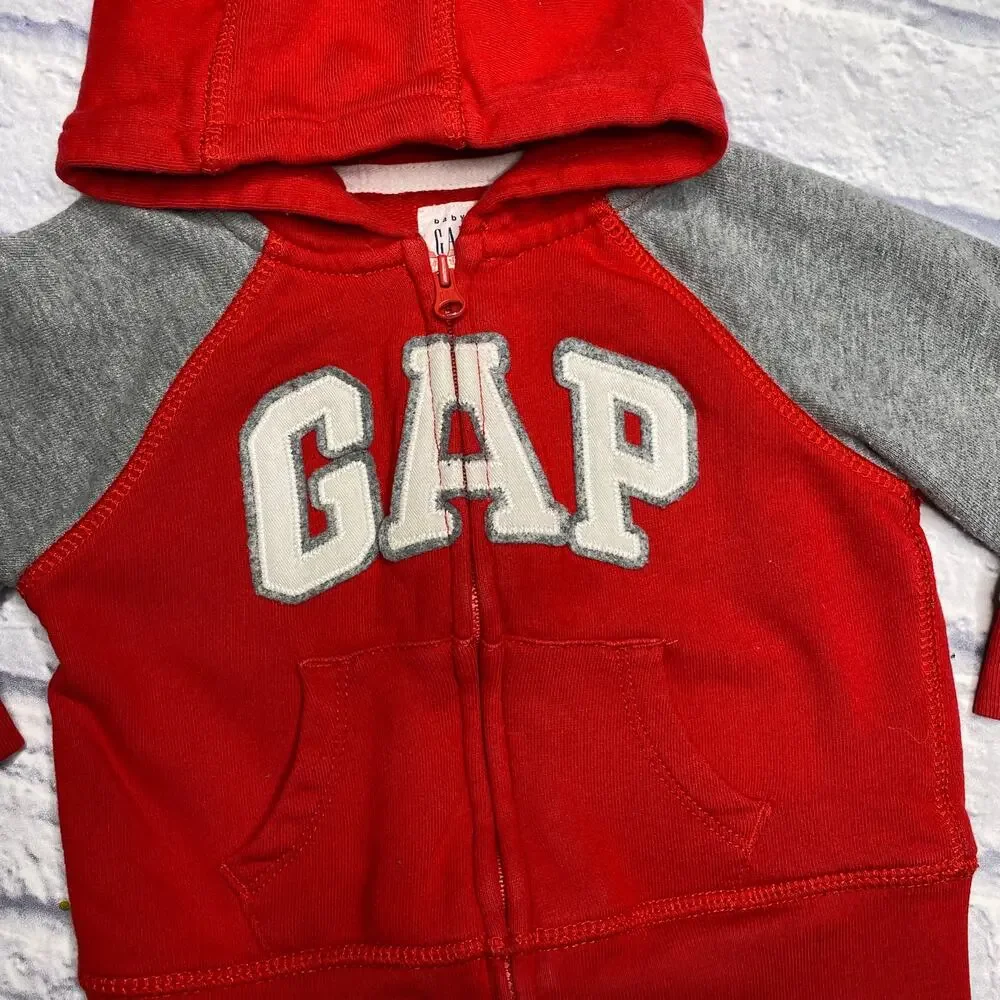 babyGap Colorblock Zip Up Hooded Sweatshirt in Red/Grey